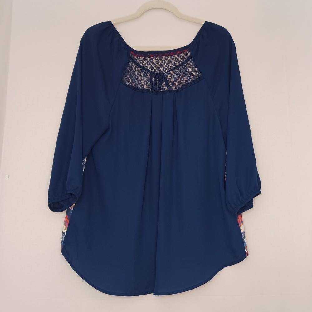 Women's Rewind Blue Sheer w/ Lace South Western Herringbone Hippie/Boho Size XL‎ - Picture 2 of 11